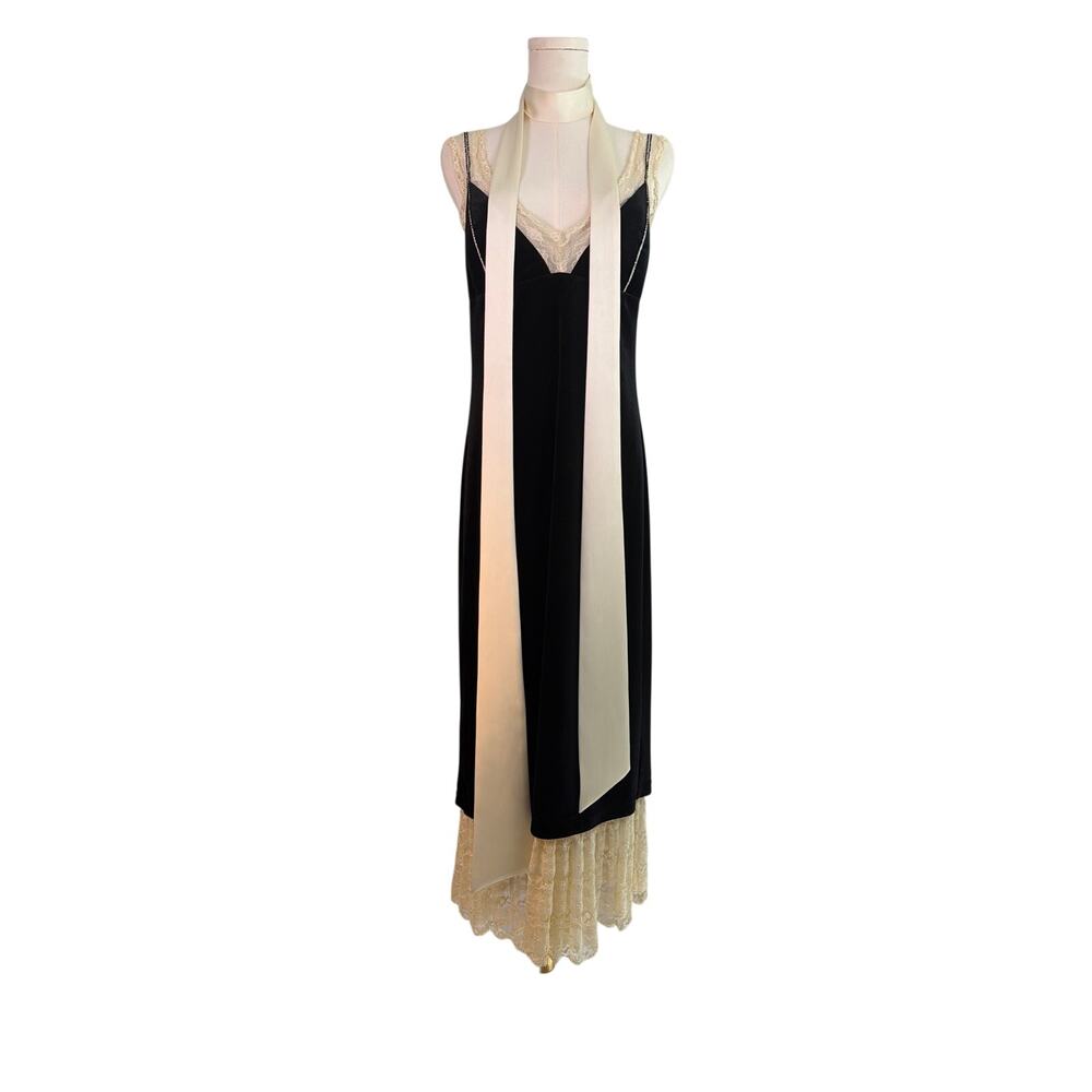 ASO Outer Banks Wardrobe Julia Allert Black Velvet Lace Dress Medium Avant Garde - Picture 2 of 14